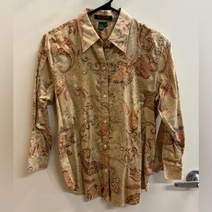 Ralph Lauren Tan and Orange Paisley Blouse